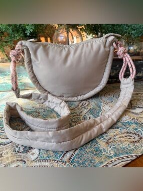 Sincerely Jules Nylon Crescent Crossbody Bag Beige Puffy Half Moon Shoulder Bag